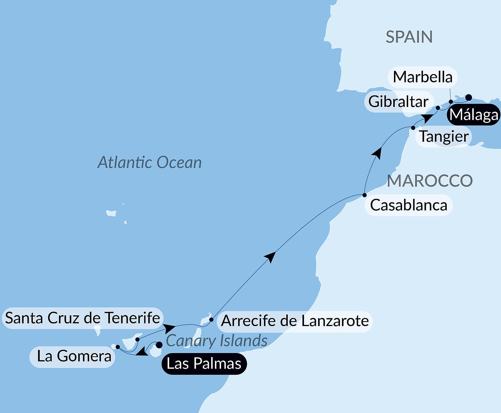 Canary Islands, Morocco and the Iberian Peninsula